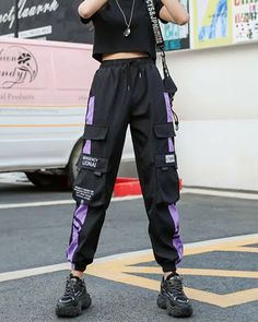 Black And Purple Cargo Pants | Techwear Division Black And Purple Techwear, Purple Techwear, Techwear Pants, Chest Rig, Black And Purple, Vest Shirt, Pretty Clothes