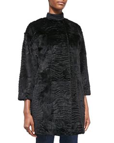 Catina 3/4-Sleeve Rabbit Fur Coat by DL2 by Dawn Levy at Neiman Marcus. Rabbit Fur Coat, Rabbit Fur, Neiman Marcus, Fur Coat, Neck Dress, High Neck Dress, Tops Designs