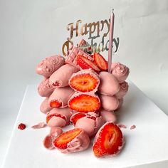 a birthday cake made to look like strawberries