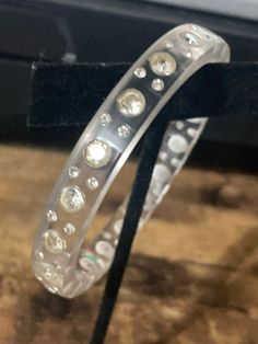 Art Deco style early clear plastic super sparkly clear diamanté paste bangle Party Crystal Bangle, Sparkling Stones Round Bangle For Party, Round Bangle With Sparkling Stones For Party, Party Crystal Bracelet With Diamond Accents, Sparkling Bangle For Parties, Wedding Rhinestone Bangle, Work Purse, Scarf Rings, Red Stone