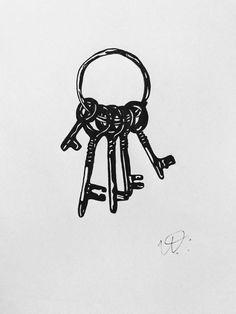 a black and white drawing of a bunch of keys