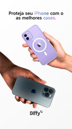 two hands are holding an iphone in front of the same image as another person holds one