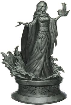 a statue of a woman holding a lit candle in her hand and wearing a cloak