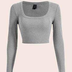 New With Tags Cropped Top Long Sleeve Gray Grey Long Sleeve Crop Top Outfits, Gray Top, Trendy Gray Cropped Long Sleeve Sweater, Grey Long Sleeve Crop Top, Gray Fitted Seamless Crop Top, Gray Long Sleeve Cropped Sweater, Grey Shirts Women, Khaki Blouse, Blusas Crop Top