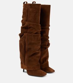 Pants Boots, Brown Knee High Boots, Suede Boots Knee High, Boots High, Stockholm Fashion, Mood Board Fashion, Shoes Dress, Black Booties