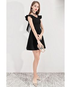 Super Cute Little Black Flare Party Dress With Straps In Back #BLS97009 - GemGrace.com Black Sleeveless Mini Dress For Banquet, Black Party Dress For Spring, Spring Party Black Dress, Black Spring Party Dress, Formal Black Mini Dress For Summer, Chic Black Mini Dress For Evening, Black Mini Dress For Formal Summer Events, Black Mini Dress For Formal Summer Occasions, Black Summer Mini Dress For Formal Occasions