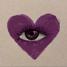 a purple heart with an eye painted on it