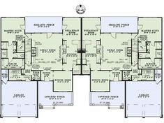 the floor plan for an apartment building with three levels and four rooms on each level