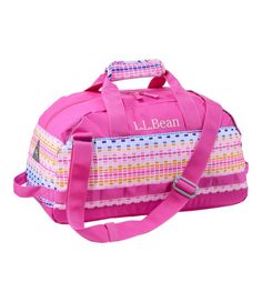 The best duffle for on-the-go kids-an essential for school, sports, sleepovers, summer camp and more. Made of rugged recycled fabric for durability, in fun prints. Rugged 600-denier recycled polyester. Spot clean. Opens wide for easy packing. Daisy chain detail. Adjustable shoulder strap. Grab handles. Imported. | Explorer Duffle Bag, Print, Polyester Pink Functional Duffle Bag For School, Pink Nylon Duffle Bag For School, Pink Sporty Duffle Bag For School, Sporty Pink Duffle Bag For School, Casual Pink Duffle Bag For School, Essential For School, Easy Packing, Afterschool Activities, Duffle Bags