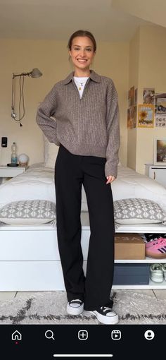 Cute Outfits With Dress Pants, Cool Comfy Work Outfits, England Inspired Outfits, Long Skirts Casual Outfit, Sporty Chic Work Outfit, Work Outfit Autumn Office Wear, Charcoal Grey Jeans Outfit Women, Med School Business Casual, Look Older Outfits