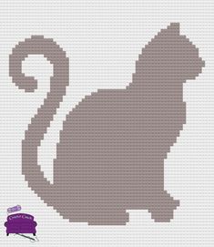 the silhouette of a cat is shown in grey on a white background with a purple ribbon