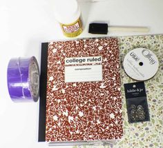 the contents of a college student's notebook, including tape, scissors and other school supplies