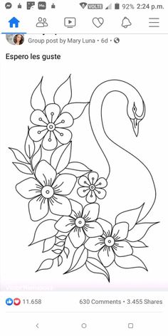 a coloring page with flowers and a flamingo