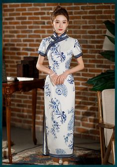 Shanghai Outfit, Blue Cheongsam, Qipao Cheongsam, Qipao Dress, Ankle Length Dress, Wedding Essentials, Cheongsam Dress, Cultural Events, Cheongsam