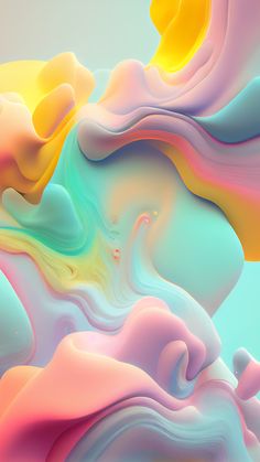 an abstract painting with pastel colors and waves on the bottom half of the image