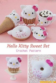 crochet hello kitty sweet set with cupcakes, cake and ice cream