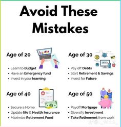 a poster with the words, avoid these mistakes age of 30 and age of 50