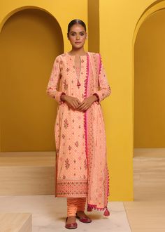 Alkaram MS-27.1-23-Peach Mid Summer Collection Pink Cotton Unstitched Suit With Digital Print, Pink Cotton Lawn Suit With Digital Print, Pink Unstitched Suit With Printed Motifs For Spring, Pink Long Sleeve Unstitched Suit With Print, Festive Printed Pink Lawn Suit, Festive Pink Printed Lawn Suit, Festive Pink Lawn Suit With Digital Print, Unstitched Orange Lawn Suit With Digital Print, Unstitched Orange Lawn Suit With Printed Motifs