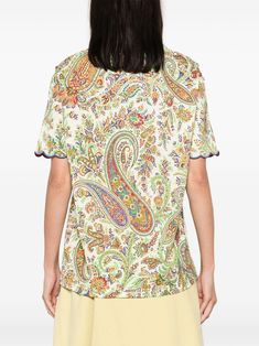 ETRO paisley-print Cotton T-shirt - Farfetch Patterned Jacquard Knit Crew Neck Tops, Green Jacquard Knit Cotton Top, Summer Jacquard Knit Crew Neck Top, Summer Casual Jacquard Knit Tops, Casual Green Jacquard Knit Tops, White Jacquard Knit Short Sleeve Top, Casual Jacquard Knit Tops For Summer, Casual Cotton Tops With Paisley Print, Casual Green Tops With Printed Motifs