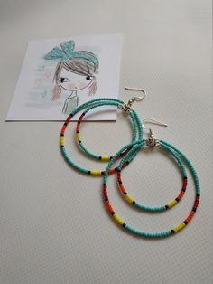 Large Beaded Hoop Earrings Orange Double Hoops Turquoise Hoop Earrings Circle Earrings Southwestern Colors Native American Inspired Earrings - Etsy Summer Southwestern Jewelry With Round Beads, Adjustable Bohemian Hoop Earrings With Spacer Beads, Bohemian Adjustable Hoop Earrings With Spacer Beads, Bohemian Hoop Earrings With Spacer Beads, Orange Beaded Hoop Earrings For Gift, Southwestern Dangle Hoop Earrings With Ear Wire, Native American Beaded Hoop Earrings, Beaded Hoop Earrings Native American, Native American Hoop Earrings