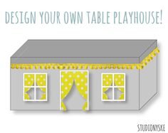 a house with yellow polka dots on it and the words design your own table playhouse