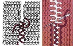 two different types of weavings, one is red and the other is white with black lines