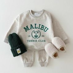 Material: 100% Cotton. UNISEX Design. Colors: Light Beige, Green or Navy Blue. Easy to care for: Machine wash on low or delicate settings. A great gift idea for birthdays, holidays, or to make any day extra special for your little one. Sweatshirts and Pants only. Accessories not included. Mom Aesthetic, Boy Mama, Baby Fits, Kid Fashion, Baby G, Baby Brother, Girl Fits, Baby Bee