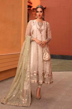 Organza White Frock Churidar Pakistani Party Dresses White Frock, Pakistani Women Dresses, Summer Lawn, Lawn Dress, Embroidered Sleeves, Maria B, Lawn Suits, Embroidered Neckline, Suit Fabric