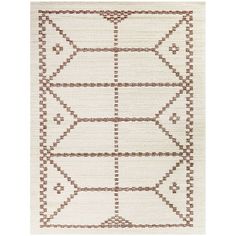 a white and brown rug with geometric designs