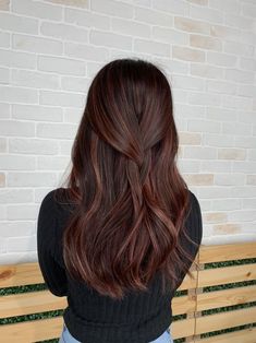 Balayage Hair Mahogany, Dark Hair With Auburn Undertones, Auburn Babylights Dark Hair, Brown Hair Mahogany Highlights, Brown Red Hair Color Balayage, Magohany Hair Color, Brown Hair Ideas For Fall Brunettes, Hair Color Dimension Brunettes, Mahogany Balayage Straight Hair