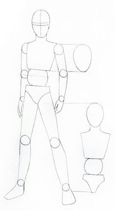 a drawing of a man standing in front of a mannequin