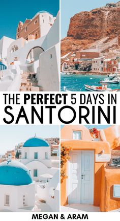 the perfect 5 days in san antonio, mexico with text overlaying photos of white buildings and blue domes