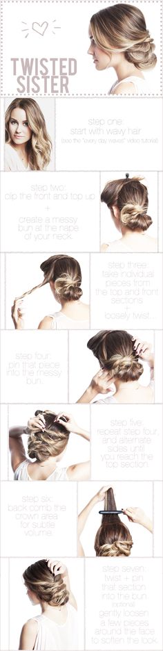 I gotta try this next time I'm not sitting on my butt at home or working! Tutorial Chignon, Diy Hairstyle, Hairstyle Long, Twisted Hair, Easy Bun Hairstyles, Twisted Updo, Hair Diy, Peinados Recogidos, Fishtail Braid