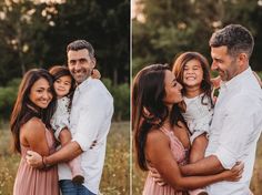 a family hugging each other in a field