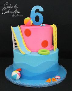 Waterslide Cake Ideas, Swimming Pool Birthday Cake, Waterpark Cake, Pool Cake Ideas, Pool Theme Cake, Waterslide Cake, Water Theme Party