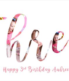 the word happy 3rd birthday is made up of photos and letters with ribbons in each letter