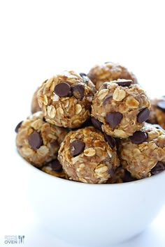 a white bowl filled with chocolate chip energy bites