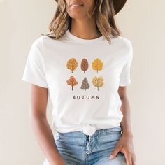 Minimalist Autumn Fall Leaves and Tree Tshirt Minimalist Autumn, Tree Tshirt, Chic Fall Outfits, Fall Design, Fall Fashion Outfits, Retro Tshirt, Autumn Trees, Fall Leaves, Fall Shirts