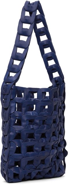 Handcrafted woven grained calfskin tote in blue. · Fixed shoulder strap · Logo charms at interior · H12.5 x W10 x D2.5 Each item is unique. Please note that finishings may vary. Supplier color: Sea Blue Textured Leather Tote Shoulder Bag, Luxury Blue Top Handle Hobo Bag, Luxury Blue Hobo Bag With Top Handle, Blue Leather Shoulder Bag With Woven Detail, Designer Blue Shoulder Bag With Woven Leather, Blue Shoulder Bag With Intrecciato Weave, Blue Rectangular Bag With Intrecciato Weave, Designer Blue Woven Leather Shoulder Bag, Blue Bags With Intrecciato Weave