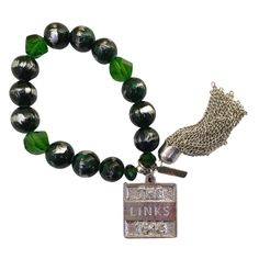 Links Silver hand-painted green jade and crystal stretch bracelet. Fits a 7"-7.5" wrist. Divine Nine, Green Bracelet, Black Excellence, Green Jade, Jade Green, 7 And 7, Stretch Bracelet, Stretch Bracelets, Jade