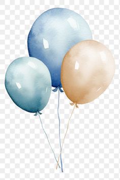 three blue and gold balloons on a white background png clipart free for personal use