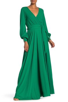 Partially lined for comfort, this maxi dress showcases a V-neckline with a cross-front design, long bell sleeves with button cuffs, an elasticized waist with a side belt and a flowing skirt. 56" length (size Small) Surplice V-neck Long sleeves Attached waist tie Partially lined 100% polyester with 100% rayon lining Dry clean Imported Flowy Maxi Dress, Daytime Dresses, Dress Sewing Pattern, Bridesmaid Gown, Maxi Wrap Dress, Formal Evening Dresses, Midi Dress Bodycon, Mother Of The Bride Dresses, Nordstrom Dresses