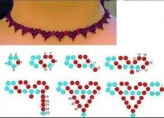 a woman wearing a red and blue beaded necklace with words that spell out the word love