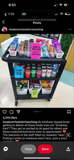 an iphone screenshot of a food cart with snacks on it