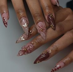 Brown Acrylic Nails, Romantic Nails, Unique Acrylic Nails