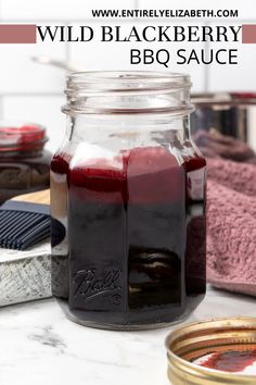 homemade wild blackberry bbq sauce in a mason jar