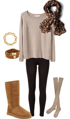 Cute & casual for a cold day.  Though ladies make sure that the sweater is long enough to cover your butt. No one wants to see your panty line camel toe or your well defined butt.. Be it flat or firm. Not an appropriate look then.. Look Legging, Sweatpants Outfit, Looks Chic, Sky High, Narnia