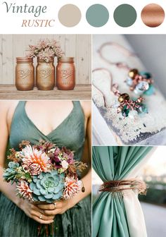 the color palette is teal, orange, and brown with succulents