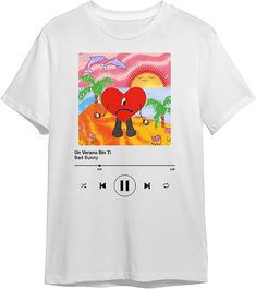 an mp3 player on a white t - shirt with the image of an elephant holding a heart