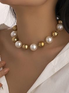 UOOZEE Winter Accessories Jewelry, Pearl Neck, Handmade Ceramic Jewelry, Pearl Necklace Vintage, Fancy Necklace, Accessories Gold, Accessories Silver, Gold Choker Necklace, Chains Necklaces